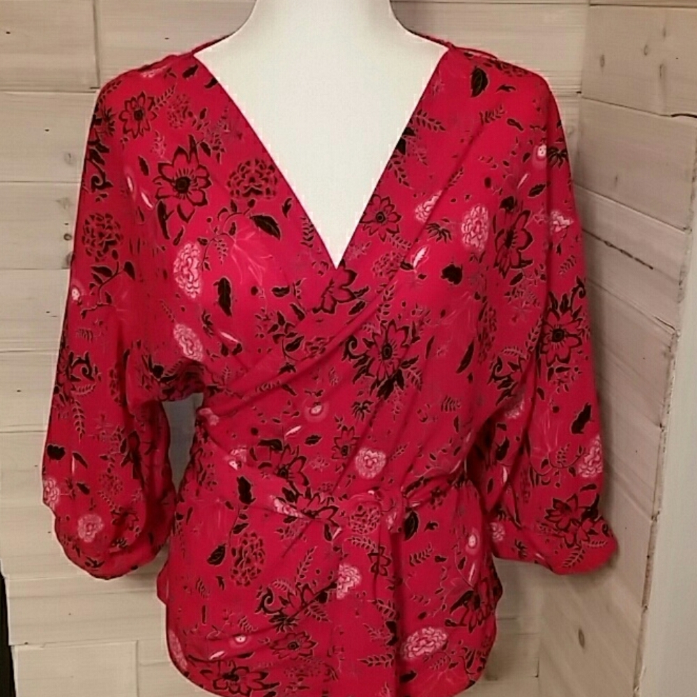 Violet Claire Hot pink wrap blouse